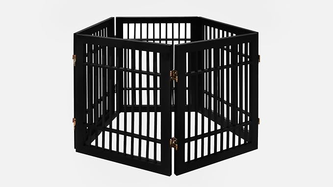 Urnporium Pet Dog Gate Freestanding, Strong Durable Folding Wooden Fence, Portable Acacia Hardwood Safety Barrier for Indoor & Outdoor Use (Black Pet Gate, 5 Panel 24" Tall)