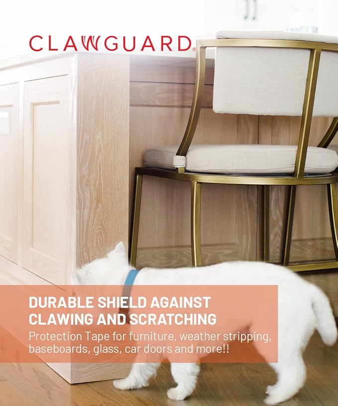 CLAWGUARD Protection Tape Roll – 4 in x 10 ft Single-Sided Scratch Barrier – Door Scratch Protector Dog & Cat – Couch Cat Scratch Protector