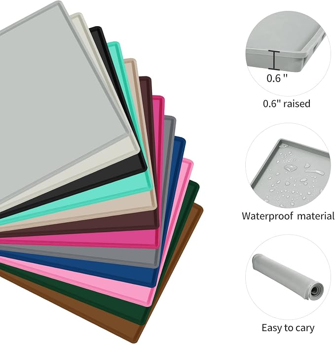 Dog Food Mat,Silicone Waterproof Food Tray,Non Slip Pet Bowl Mats Placemat,0.6" Raised Edge,Suitable for Most Small and Medium Sized Pets,18.5" x 11.5"