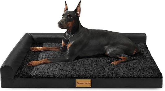 Patas Lague Orthopedic XL Dog Bed Large Sized Dog 42''X28'', Waterproof L Bolster Big Large Pet Sofa Beds with Removable Washable Cover, Soft Pet Couch Crate Mat with Nonskid Bottom, Black