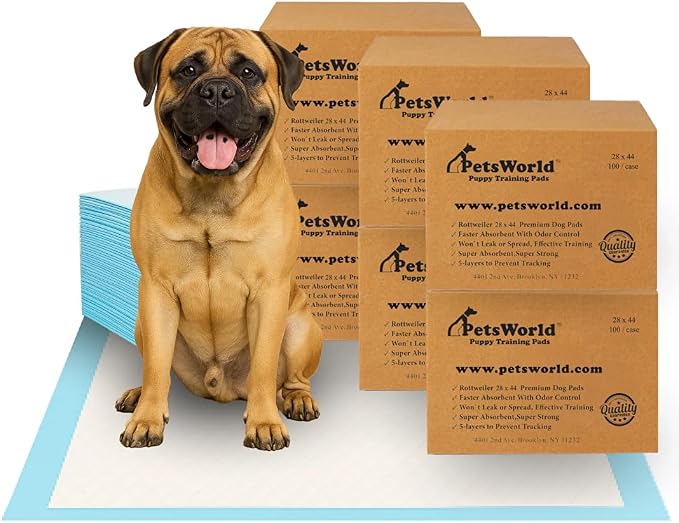 PetsWorld 2XL Dog Pee Pads 28"x44" 600 Count – Extra Large Pet Pee Pads for Dogs & Puppies, Heavy Duty Leak-Proof Dog Training Pads, Super Absorbent Quick-Dry Potty Pads with Odor Control