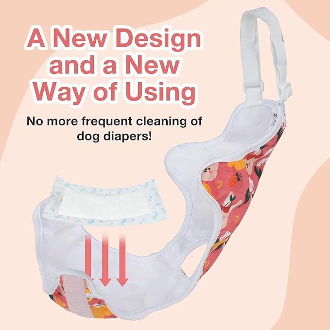 MICOOYO Dog Diaper Onesie Sanitary Pantie with Adjustable Suspender Washable Dog Period Panties Doggie Diapers Pet Underwear Female Dogs Diapers for Heat (Animals, M/L)