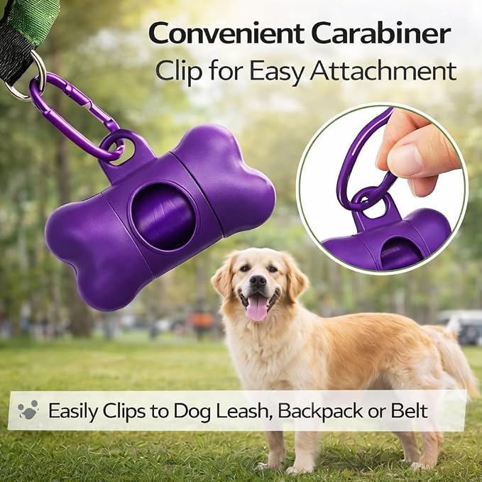 Dog Poop Bag Holders For Leashes Carabiner, Poop Bag Dispenser Unscented Biodegradable,21 Pcs Bone Shaped Doggy Waste Bags