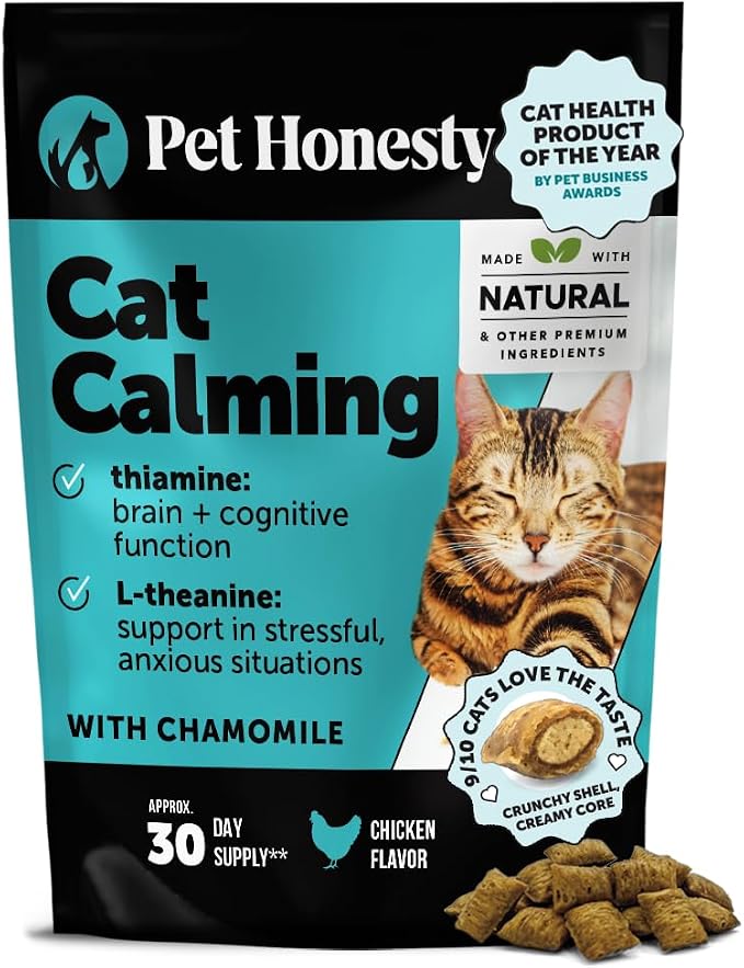Cat Calming Treats for Anxiety Relief - Dual Texture Crunchy Creamy Calming Chews for Cats - Feline Stress Relief Behavior Support for Travel, Vet Visits, Grooming, Separation Anxiety (30-Day Supply)