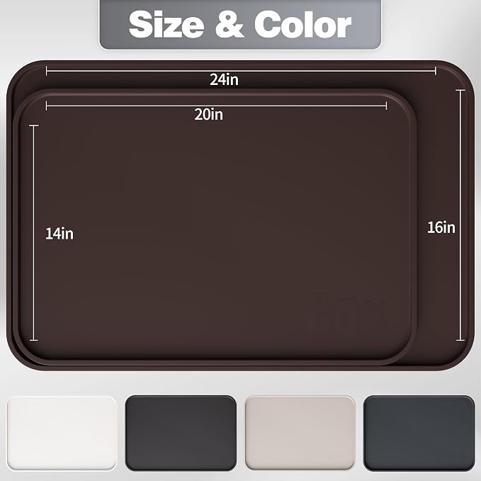 Silicone Dog & Cat Food Mat with Raised Edge, 20"x14" Extra Thick Waterproof Non-Slip Pet Feeding for Food and Water Bowls, Spill Proof Mat to Protect Floors, BPA Free Dishwasher-Safe,Brown