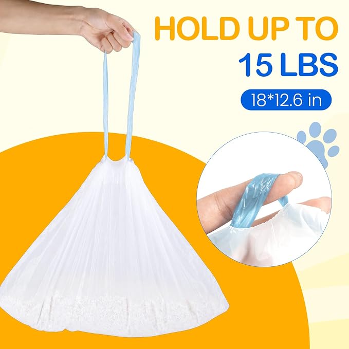 160 Count Drawstring Cat Litter Box Liners, Durable Cat Litter Bags Compatible with Meowant MW-SC01/SC02/SC09/LR01/LR02 Self-Cleaning Litter Box, 18"x12.6"