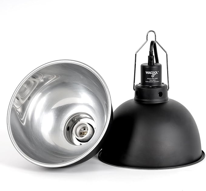 WACOOL TERRA Reptile Light Fixture 2 Pack, 8.5 in Deep Dome Reptile Heat Lamp Fixture, Optical Reflection Terrarium Light Fixture for Reptile UVB UVA Heat Basking Bulbs, Separate Switch & Hook