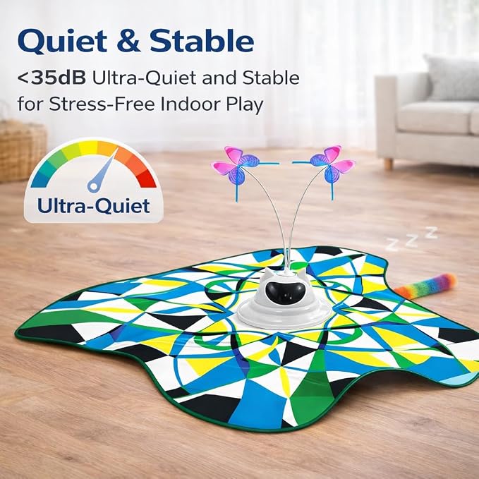 Interactive Cat Toy for Indoor Cats, Rechargeable 3-in-1 Hide and Seek Cat Toy with Spinning Butterfly & Plush Tail, Ultra-Quiet Touch Activated Self Play Cat Exercise Toy for Adult Cats & Kittens