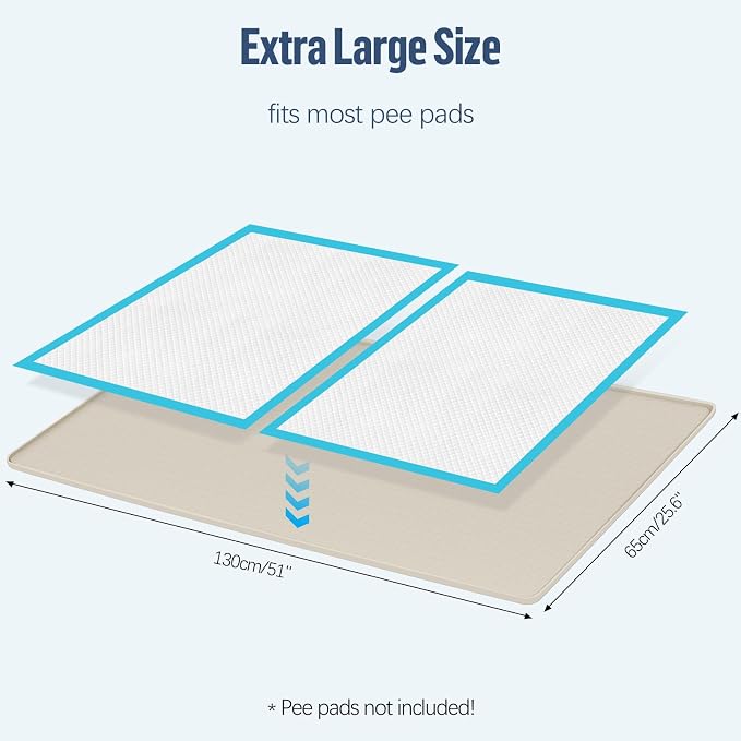 Pee Pad Holder for Dogs, 51" x 25.6" Silicone Pee Tray Mat Leak-Proof, High Edge, No Spill Pet Pad Holder for Puppy, Cat, Rabbit, Training Pads for Floor Protection, No Pee Pads (Beige)