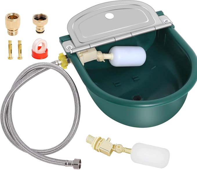 Automatic Water Dispenser for Dogs, Plastic Automatic Dog Water Dispenser Livestock Waterer with 2 Float Valves Quick Connector, for Auto Dog Water Dispenser Water Toughs for Livestock