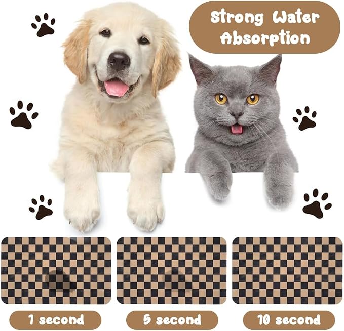 Dog Food Mats for Floors Waterproof, Pet Water Bowl Mats Pet Feeding Absorbent Placemats Plaid 16 * 24 inch