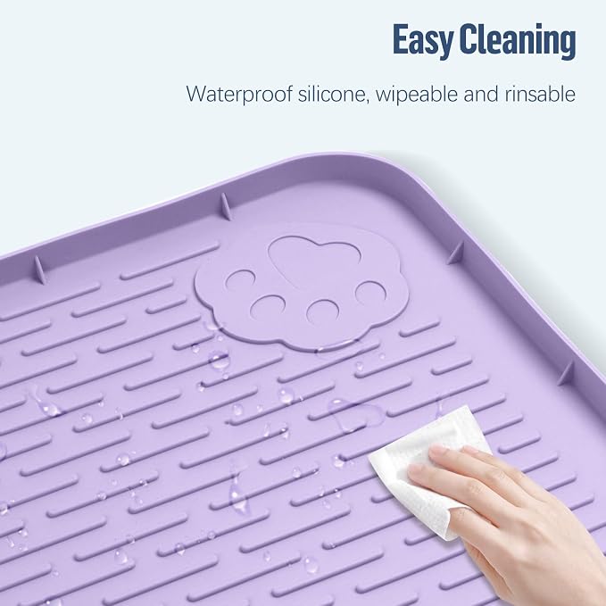 Pee Pad Holder for Dogs, 50" x 35" Silicone Pee Tray Mat Leak-Proof, High Edge, No Spill Pet Pad Holder for Puppy, Cat, Rabbit, Training Pads for Floor Protection, No Pee Pads (Purple)