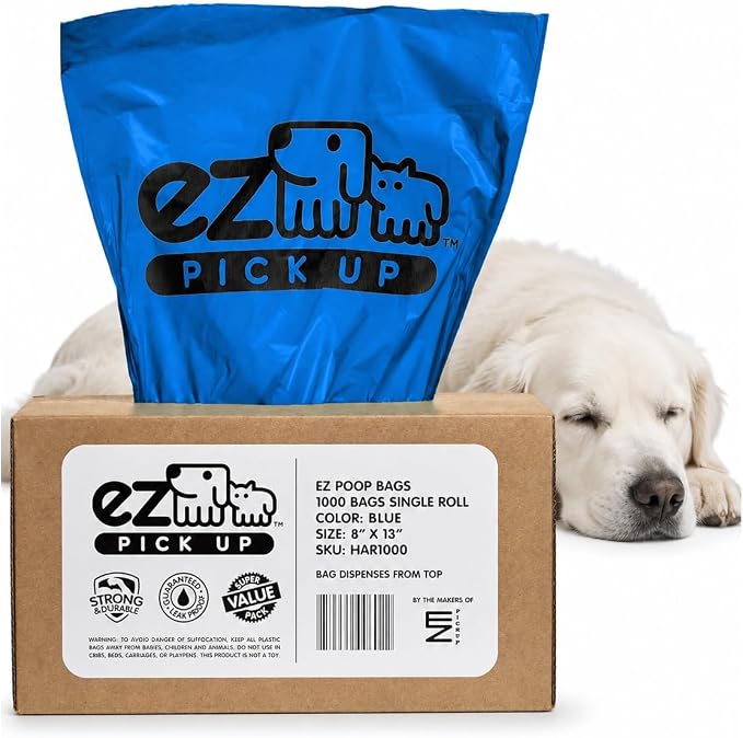 EZ Pickup 1000 Count Dog Waste Bags, Poop Bags | dog walking, leak proof, heavy duty, poo bags, puppy training, pet waste