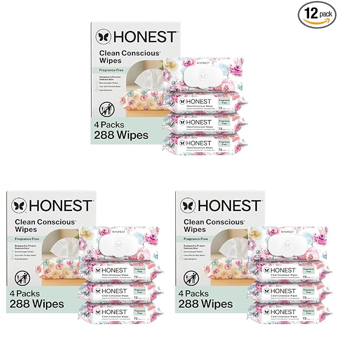 The Honest Company Hypoallergenic Multi-Use Baby Wipes for Sensitive Skin, Rose Blossom, 288 Count (Pack of 3)