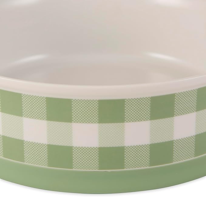 Bone Dry Ceramic Food Bowls, Non-Slip & Dishwasher Safe, Small Set, 4.25x2 Desert Sage Check