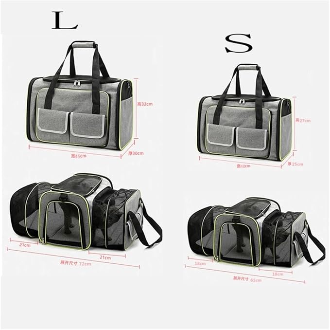 Pet Carrier, Cats and Dogs Pet Bag Chest Breathable Folding Portable Trolley Double Shoulder Handheld Crossbody Outdoor Products(Gray,Large)