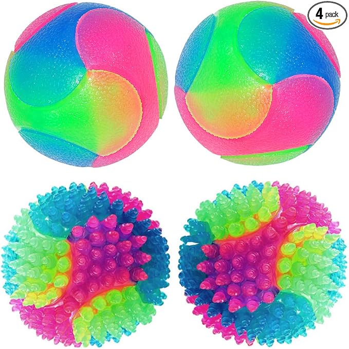 4 pcs Light Up Dog Balls,Flashing Elastic Ball,Glow Ball,Glow in The Dark Interactive Pet Toys for Aggressive Chewers,Puppy, Cats, Dogs