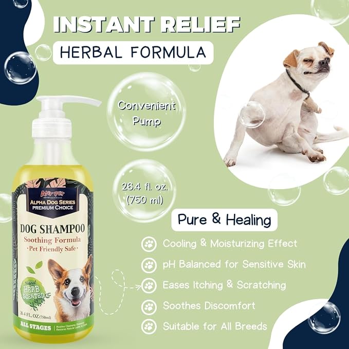 Grooming Natural Herbal Dog Shampoo, pH Balanced Shampoo for Dogs, Moisturizing Soothing Dog Shampoo for Sensitive Skin - 26.4 fl. oz. (Pack of 2)