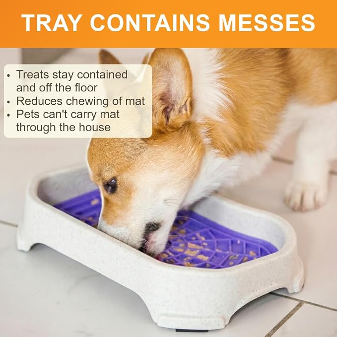 Neater Pets Neat-LIK Dog Lick Mat w/Mess-Proof Tray, Lick Mat for Dogs, Cats, Puppy, Reduces Anxiety & Boredom, Peanut Butter Slow Feeder, Interactive Treat Licking Pad (Purple/Vanilla Bean)