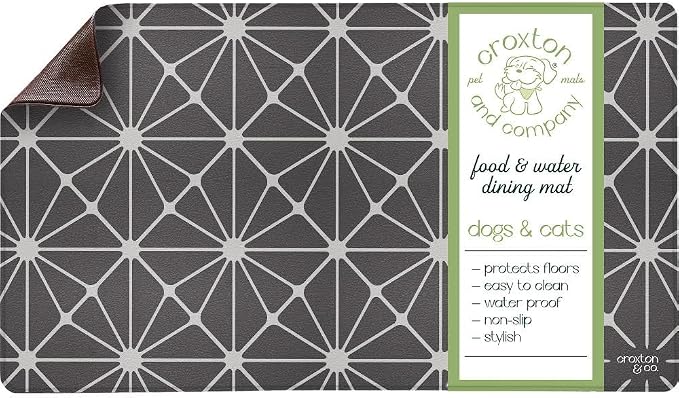 CROXTON & CO. Non-Slip Faux Leather Pet Feeding Mat for Dog Bowls | Large Bowl Mat for Food and Water | Durable, Easy-to-Clean Pet Food Mat for Floors | Size: 16.5"x28"