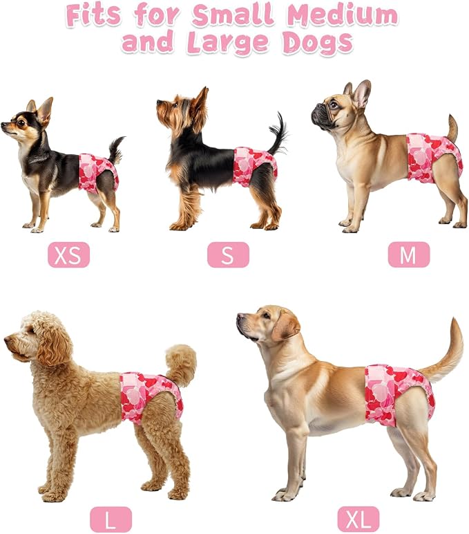 CuteBone Washable Female Dog Diapers 4 Pack Reusable Doggie Heat Diapers for Period FMG13M