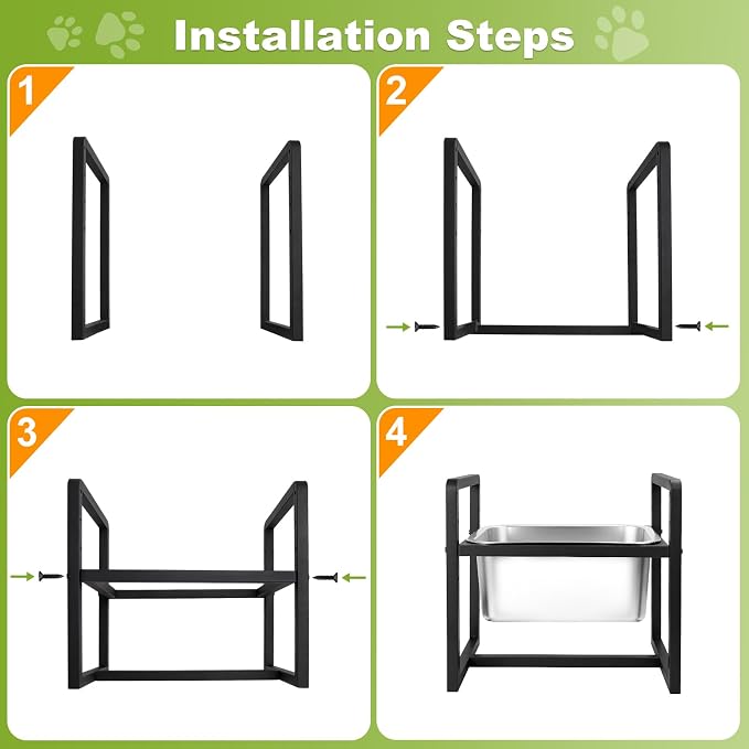 Adjustable Height Elevated Large Dog Water Bowls with Stainless Steel Bowls and Metal Stand，4-Level (8/10/12/14 Inches) Pet Bowl for Dogs for Large Medium Dogs - Durable, Easy to Clean (2.4gallon)