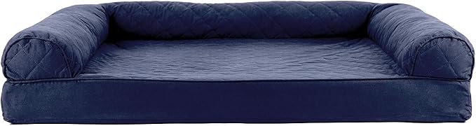 Furhaven Cooling Gel Dog Bed for Large Dogs w/ Removable Bolsters & Washable Cover, For Dogs Up to 95 lbs - Quilted Sofa - Navy (Blue), Jumbo/XL