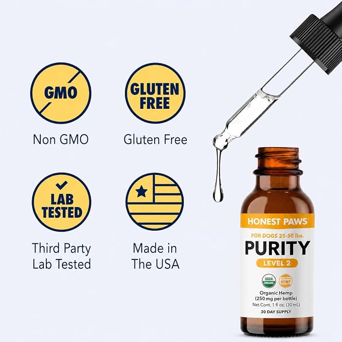 Honest Paws Hemp Oil for Dogs - Natural Hemp Seed Oil Drops Rich in Omega 3 6 9 - May Help Support Calm Behavior, Physical Comfort & Overall Wellness - Made in USA