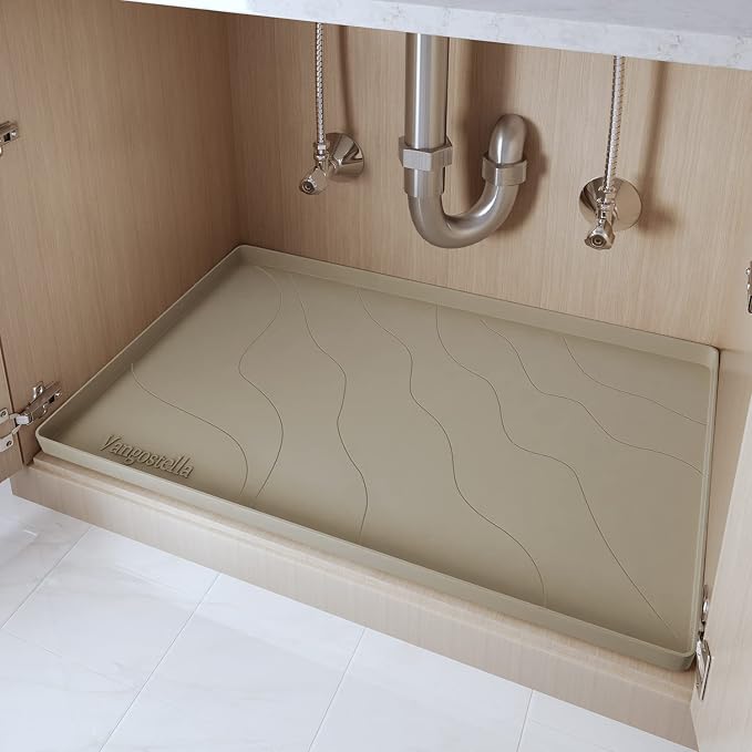 Heavy Duty Silicone Under Sink Mats for Kitchen Waterproof 22" x 22", Extra Thick Under Sink Rubber Mat Drip Tray, Raised Edge Under Sink Liner,Prevent Drips, Leaks, Spills,Brown