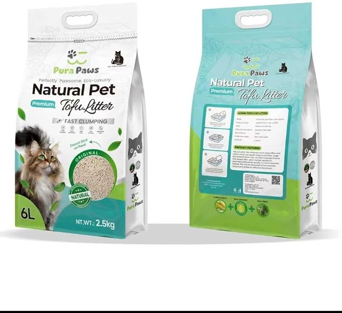 Tofu Cat Litter |100% Natural, Ultra Absorbent, Clumping, Flushable & Eco-Friendly with Low Tracking, Odor Control, and Dust-Free Formula 16.5lbs(3 x 2.5kg)