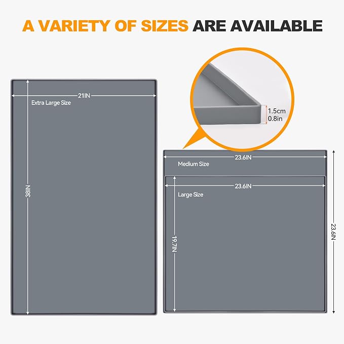 Finorder 23.6"x19.7" 100% Silicone Pet Feeding Mat, Higher Raised Edges and Slip Resistant Pet Food and Water Bowl Mat, Waterproof Pet Food Placemat Silicone Tray, Dishwasher Safe (Grey)