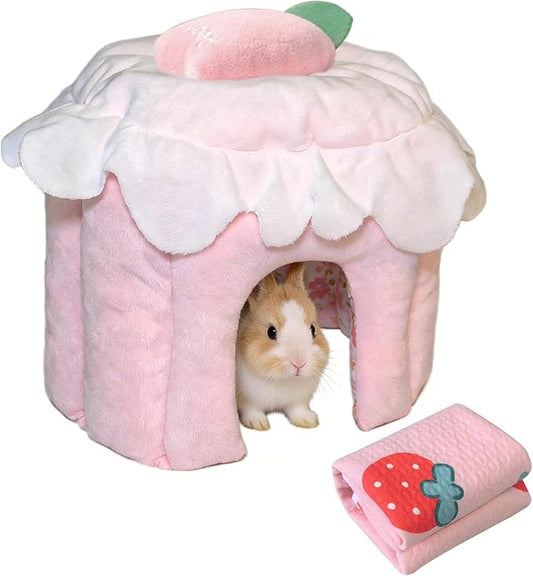 Guinea Pig Hideout, Warm Bunny House, Washable Winter Dwarf Rabbit Bed for Hamster, Chinchilla,Hedgehog, Ferret & Other Small Animals (Large)