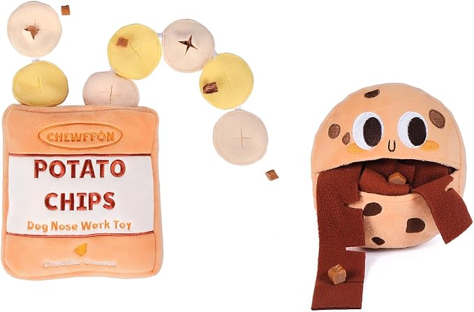 CHEWFFON Dog Puzzle Toys,Hide and Seek Dog Toys Potato Chips & Dog Enrichment Toys,Hide and Seek Dog Toys Cookie