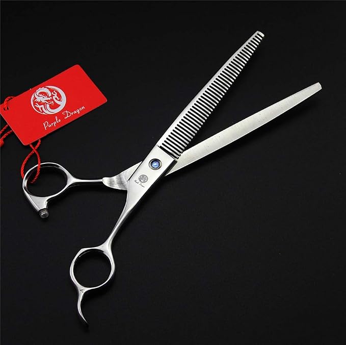 Purple Dragon 8.0" Titanium Multicolor Professional Pet Grooming Scissors Set,Straight & Thinning & Curved Scissors Shear with Bag for Dog Cat Grooming