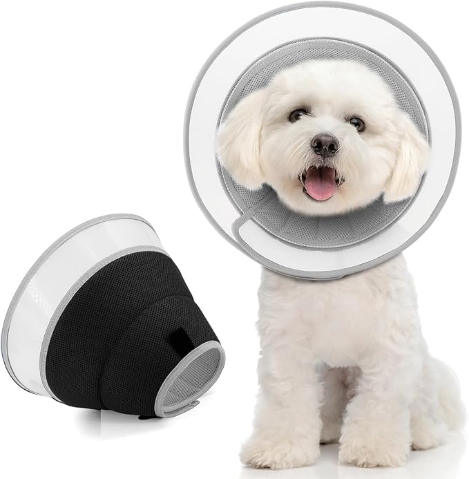 Dog Soft Cone Comfy .Dog Recovery Collar – Pain-Free Post-op Cone for Neutered/Spayed Pets or Injury Protection (Black, L)