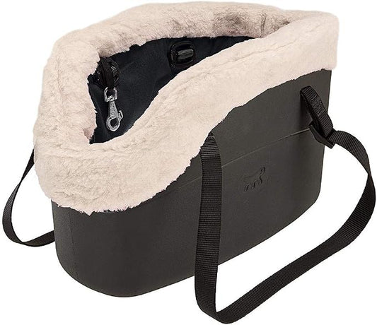 Ferplast Carrier Bag for Dogs with-ME Winter, Made of EVA, Soft Rubber Plastic, with Faux-Fur Lining, Adjustable Handles, Safety Belt Included, 21.5 x 43.5 x h 27 cm Black
