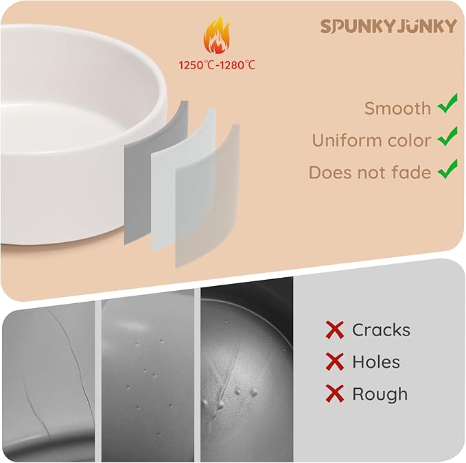 SPUNKYJUNKY 28.7OZ Ceramic Dog and Cat Bowl, Modern Cute Weighted Food Water Bowl for Replacement White (2 Pack)