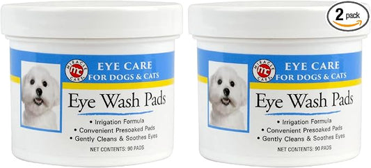 Miracle Care Eye Wash Pads,90 Use Pre-Soaked Pads to Gently Clean and Soothe Dog and Cat Eyes; Non Stinging Formula to Remove Eye Debris,(Pack of 2)