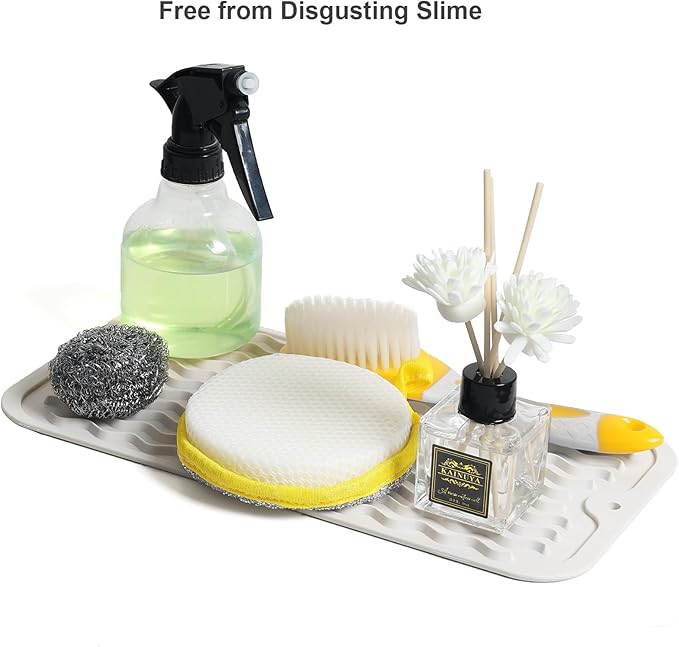 ZLR Silicone Sink Caddy Tray (6" x 12" / 153 x 305mm) - Narrow Sponge Holder for Kitchen Counter - Waterproof Dish Drying Mat, Non-Slip Soap Dispenser Mat & Bathroom Vanity Organizer (Milk White)