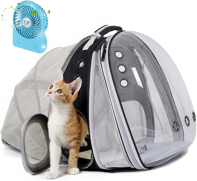 Dual Extension Cat Backpack Carrier with Removable Bubble Window, Adding Fan Bundle