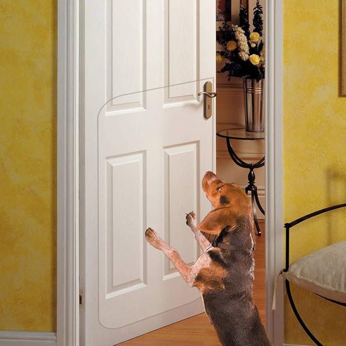 In hand Clear Pet Door Scratch Protector Shield Protect Your Furniture, Heavy Duty Deluxe Flexible Door Guard Cover