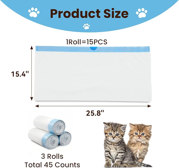 3 Rolls Cat Litter Box Liners with Drawstrings, Replaced Trash Bags Only Compatible with Linvivon Open-Top Self-Cleaning Cat Litter Box