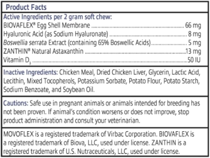 MOVOFLEX Joint Support Supplement for Dogs - Hip and Joint Support - Dog Joint Supplement - Hip and Joint Supplement Dogs - 60 Soft Chews for Small Dogs (By Virbac)