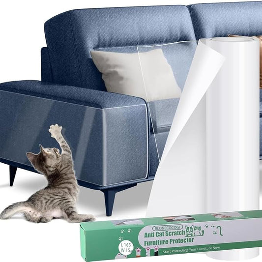 Thicken Cat Scratch Furniture Protector, 165"x15" Couch Protector from Cat Claws, Single-Sided Sticky Furniture Protectors From Cats Scratching, Extended Size Protects More Furniture+50 Fixing