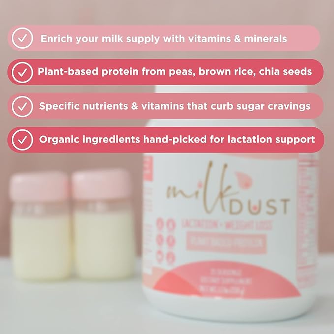 Milk Dust Lactation Protein Powder for Breastfeeding Moms, 16g Protein, Vegan Pea Protein, Dairy-Free, Supports Milk Supply & Energy, Vanilla, 660g, 22 Servings