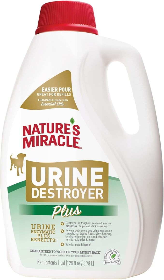 Nature’s Miracle Urine Destroyer Plus for Dogs, Enzymatic Formula Tough on Strong Dog Urine And The Yellow Sticky Residue, 1 Gal