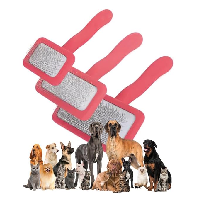 Slicker Brush Perfect For Dogs and Cats (Big and Medium Dogs, Goldendoodles, Labradoodles, Poodles and Cats) Curved Design for Thick, Fluffy, Detangled and Shedding Fur (Coral Oval Head Brush, Large)