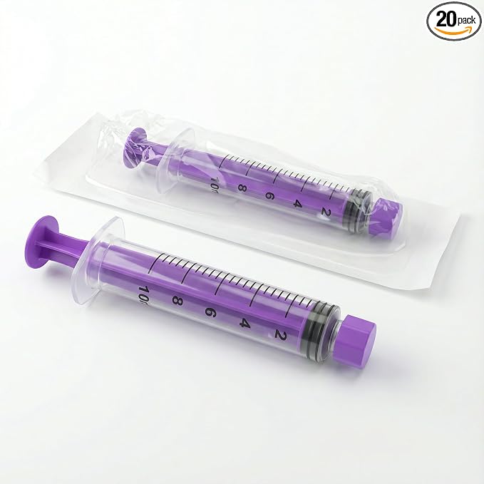 10ml Syringes with Cap without Needle - 10cc Plastic Syringe for Liquid, Feeding, Blister-Packed, Pack of 20