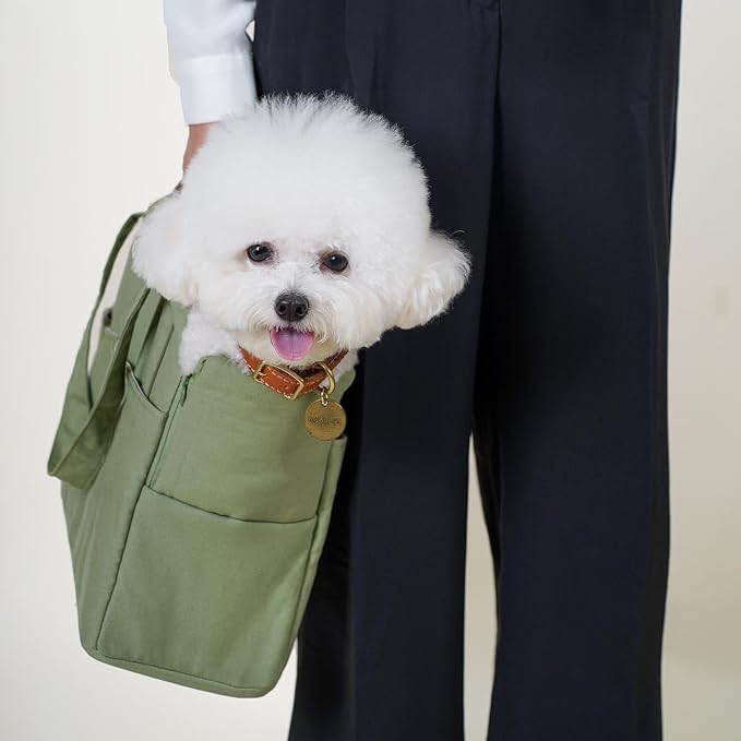 HOWLPOT Day Bag Pet Carrier Dog Puppy Portable Foldable Shoulder Cross Bag Travel Storage Pockets Made in Korea Basil Color (Small)