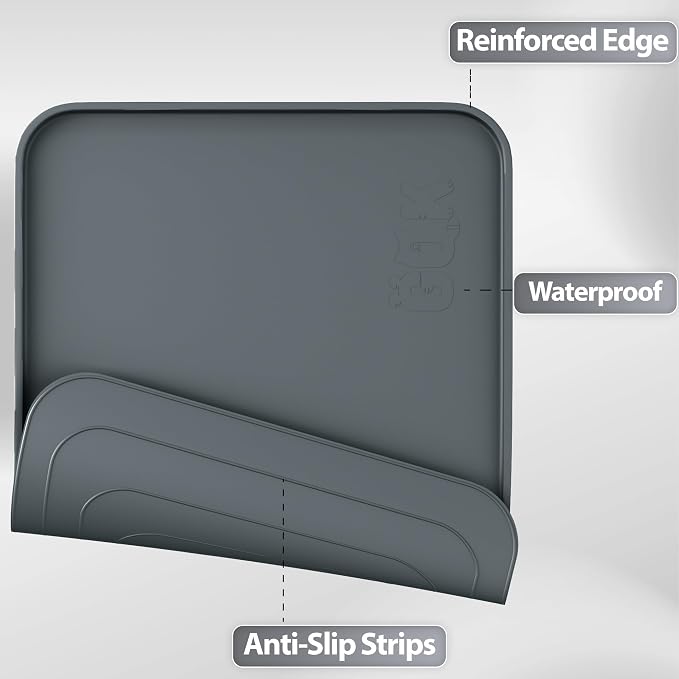 Silicone Dog & Cat Food Mat with Raised Edge, 20"x14" Extra Thick Waterproof Non-Slip Pet Feeding for Food and Water Bowls, Spill Proof Mat to Protect Floors, BPA Free Dishwasher-Safe,Gray